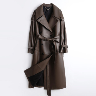 今年流行特惠真皮皮衣HN3251秋冬新款 绵羊皮大翻领廓形宽松双排扣