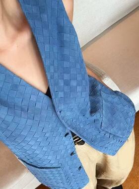 今年流行特惠真皮皮衣HN5232 头层山羊反绒重工编织欧美风V领休闲