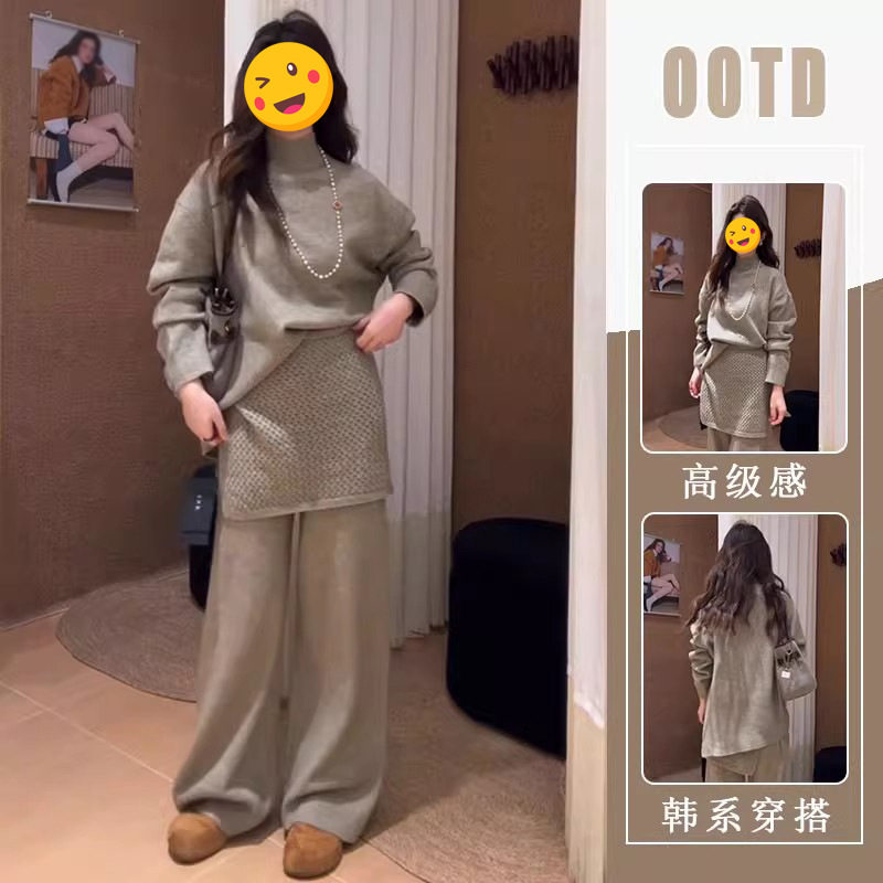 今年流行特惠大方得体穿搭一整套老钱风时尚高领气质长袖上衣宽松