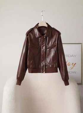 今年流行特惠2025海宁秋季新款时尚百搭方领油蜡真皮牛皮外套阔版