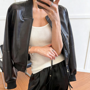 今年流行特惠真皮皮衣HN5173 1绵羊皮拉氨纶小立领简约气质英伦风