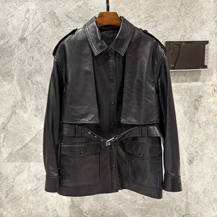 今年流行特惠真皮皮衣HN5179半植鞣羊皮工装 复古宽松 风腰带美式