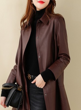 今年流行特惠海宁2025秋冬新款真皮皮衣中长款女真皮绵羊皮皮风衣