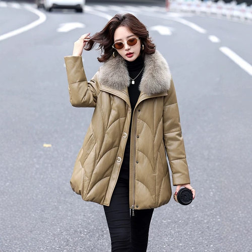 今年流行特惠羽绒服女外套中长款狐狸毛领帽子2026白鸭绒皮衣中年
