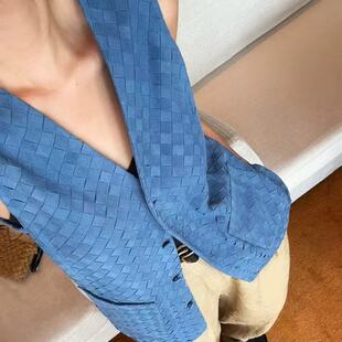 今年流行特惠真皮皮衣HN5232 头层山羊反绒重工编织欧美风V领休闲