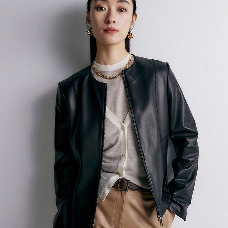 今年流行特惠2025春季新款 内蒙羊皮 圆领收腰皮夹克 智性干练,女装/女士精品,皮衣,淘宝优惠券,粉丝福利购,淘宝优惠卷