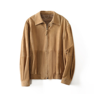 今年流行特惠初秋新品 HN4170进口真皮羊皮反绒复古老钱宽肩翻领