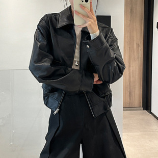 拉链 口袋阔版 今年流行特惠真皮皮衣HN5227秋冬新款 山羊鹿纹工装