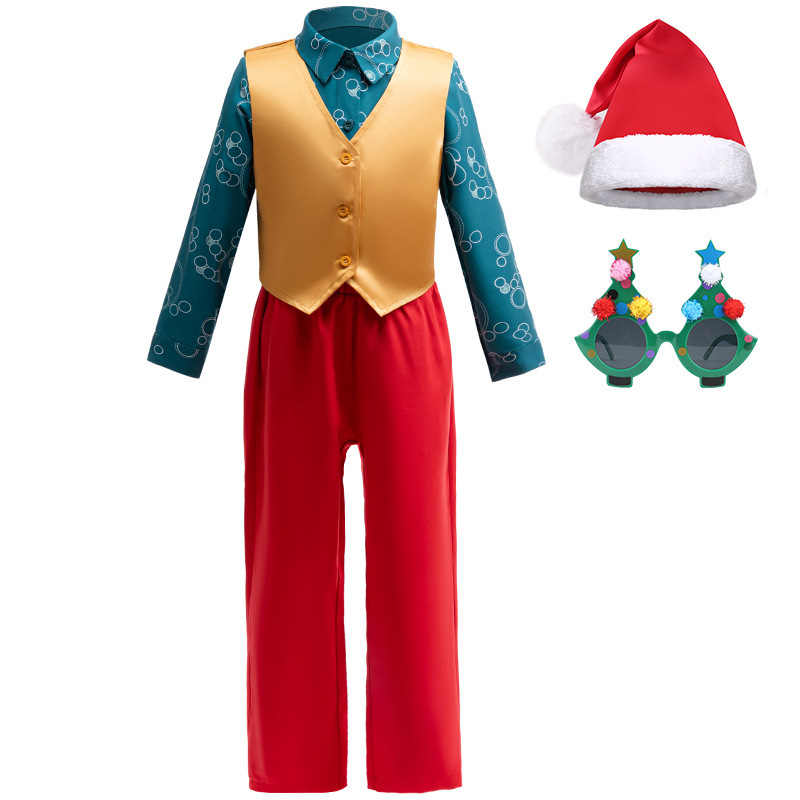 外贸新品童装圣诞节装扮男童红色西服套装cosplay演出聚会礼服装