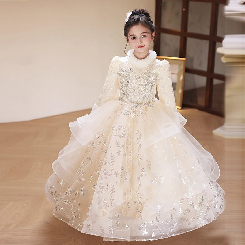 高级感女童礼服冬款加厚保暖儿童生日宴公主裙花童主持人钢琴比赛