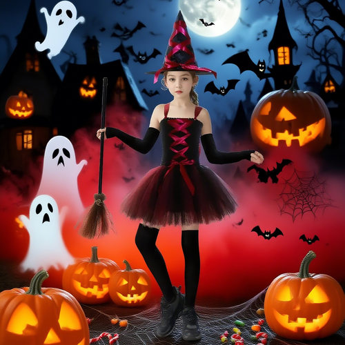 tutu裙沉睡魔咒女王万圣节服装女巫角色扮演女童连衣裙派对公主裙