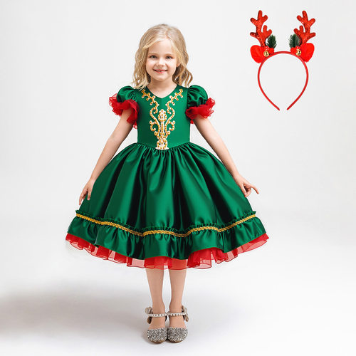 圣诞节女童礼服泡泡袖网纱公主裙礼服Christmas dress节日连衣裙