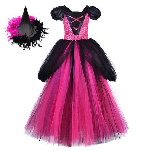 巫师派对童装礼服魔法女童裙万圣节长款巫婆连衣裙晚会演出礼服裙