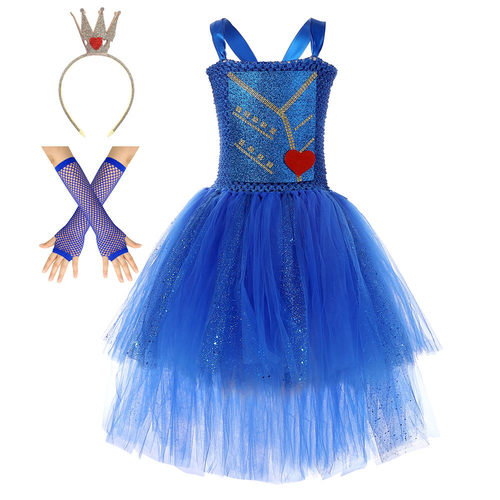 万圣节后裔Descendants莫尼多莉公主裙蓝色亮片礼服女童拖尾礼服