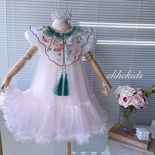 女童连衣裙夏装2025新款儿童新中式网纱裙改良汉服TuTu公主蓬蓬裙