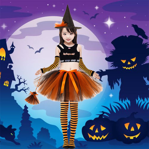 万圣节儿童派对服装 鬼节狂欢半身裙 女童蓬蓬裙女巫公主tutu礼服