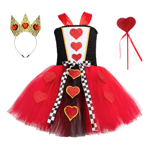 万圣节儿童女款爱丽丝梦游仙境演出服饰红桃皇后舞会表演服装裙