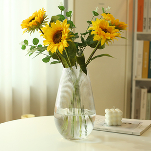 北欧花瓶玻璃透明摆件客厅插花高级感餐桌水养向日葵百合玫瑰鲜花