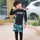 运动男童女童中大童学生游泳温泉速干泳装 泳衣分体三件套长裤 长袖