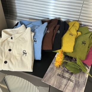 韩版春秋男女童长袖灯芯绒衬衫白色衬衣潮流酷帅儿童外套炸街上衣