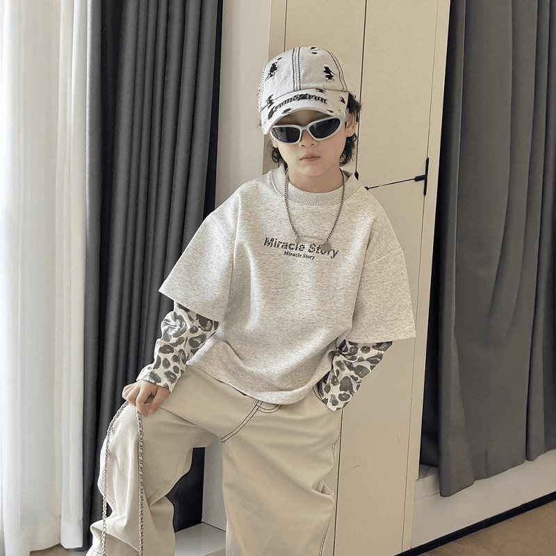 男童春秋款长袖假两件T恤新款儿童上衣宝宝灰色豹纹男孩潮酷痞帅t,童装/婴儿装/亲子装,T恤,淘宝优惠券,粉丝福利购,淘宝优惠卷