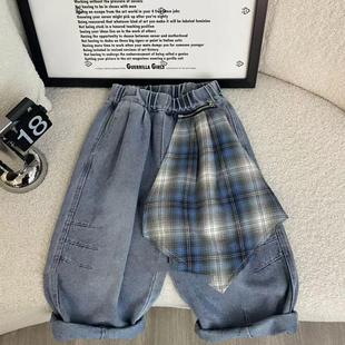 儿童直筒牛仔裤 痞帅牛仔裤 复古春秋韩版 格子美式 潮 街舞男女童新款