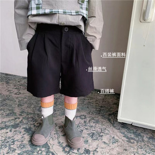 男童西装短裤夏季男宝黑色中小童痞帅复古风五分裤休闲裤子炸街潮