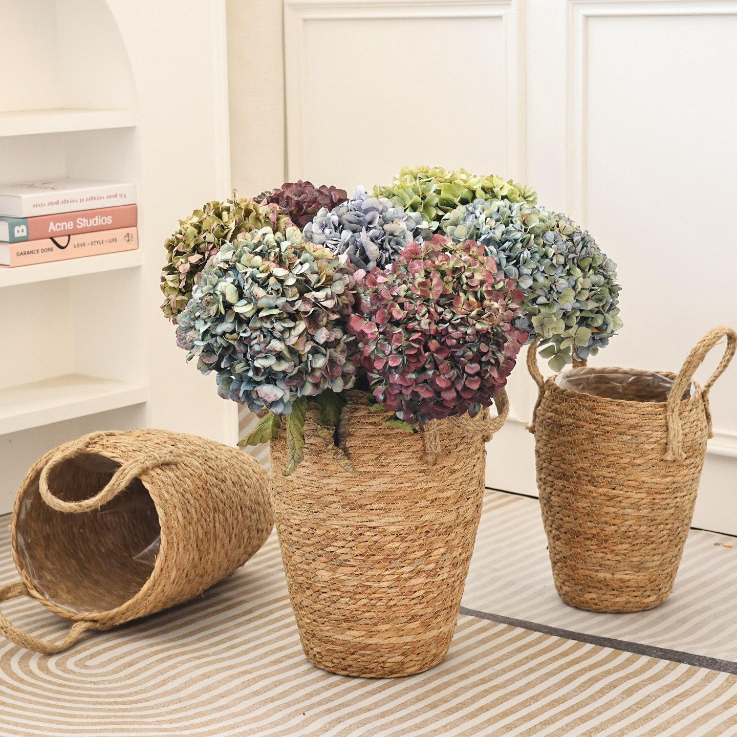 草编竹编花篮客厅摆设手提花蓝