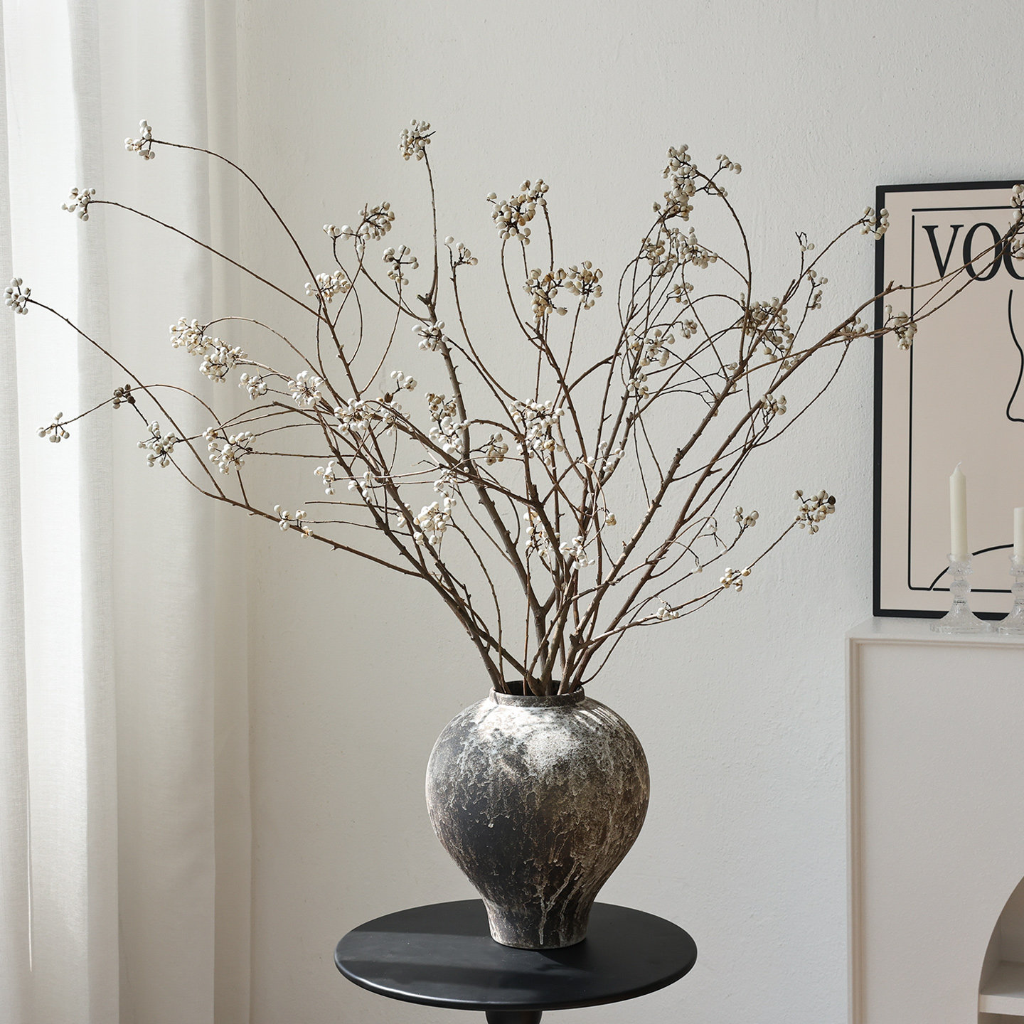 小白果乌桕果天然树枝干花花束干枝侘寂风花瓶插花装饰高级感真花