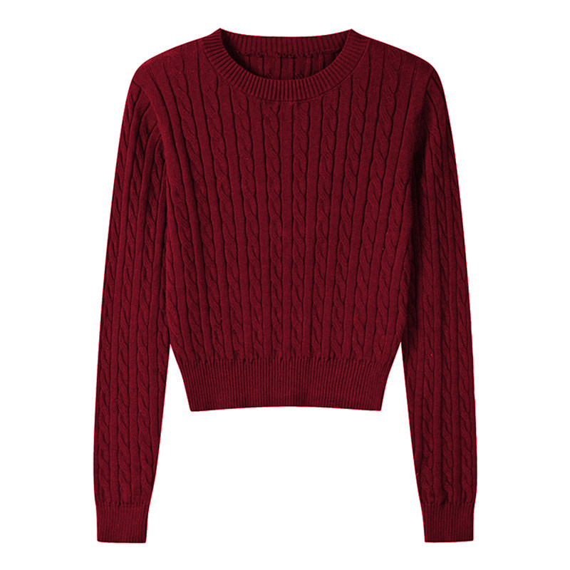 麻花套头圆领灰色毛衣内搭厚款针织衫女2025秋冬修身打底短款上衣