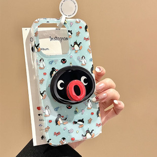 897软套A96女日韩 K12带链条A36A58A97双层reno10 ins满屏企鹅可旋转支架适用OPPO Reno13PRO手机壳Findx8新款