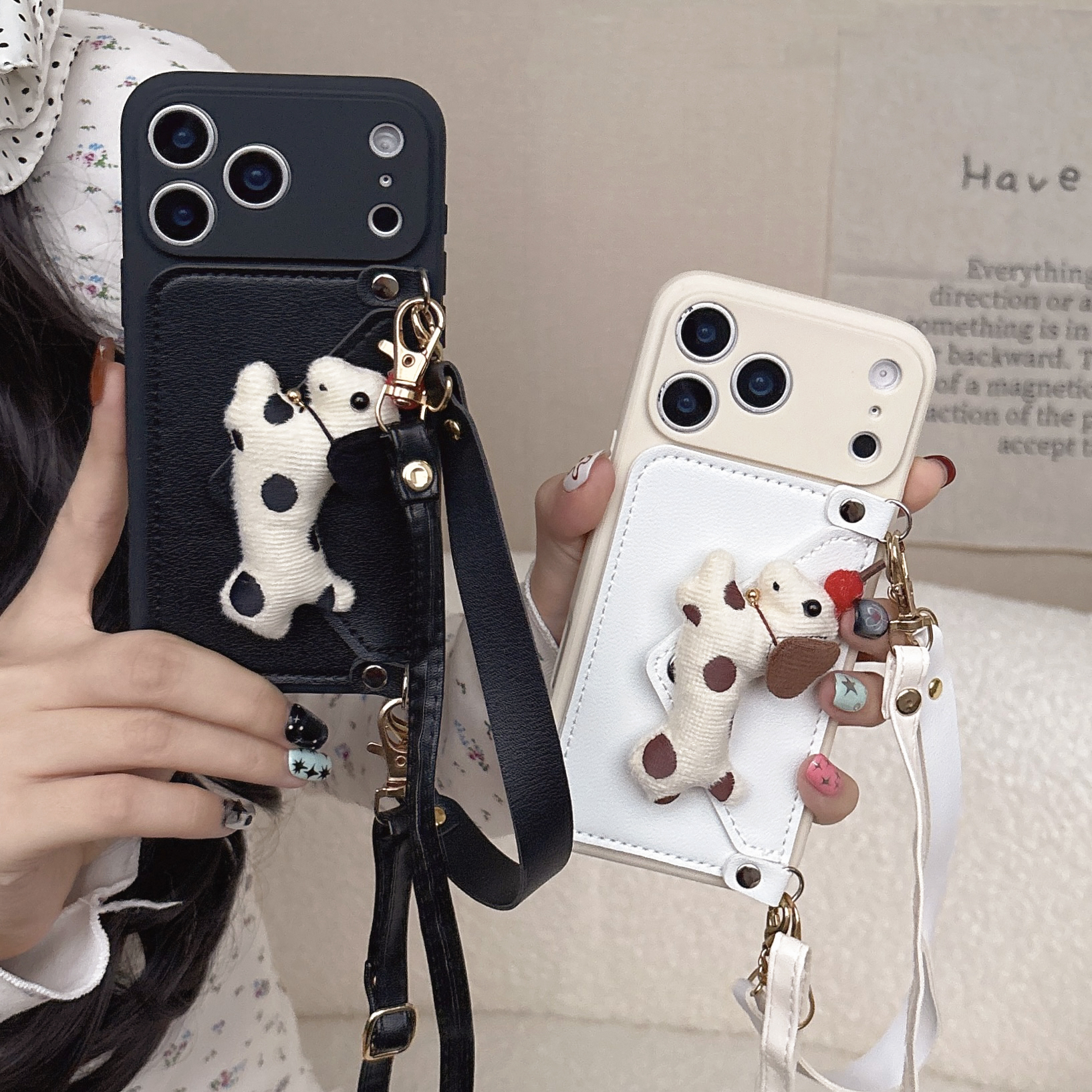 适用小米手机壳斑点小狗卡包斜挎