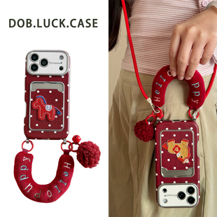 波点刺绣小马插卡包适用苹果17promax手机壳新年款iPhone16promax可爱15pro斜挎可背挂绳14plus全包13高级感