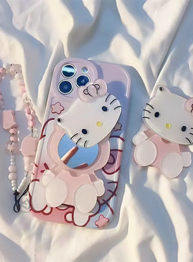 ins日韩kitty猫补妆镜适用oppo reno7se手机壳reno6pro84SE新A93a95a32a56可爱A92SA11X女R15R17硅胶k9sFinx5