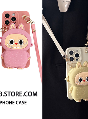 可爱小怪兽零钱卡包适用OPPO Reno12pro手机壳K12x斜挎a58A72女reno987se挂绳A93软胶A96耳机包套findx7背带