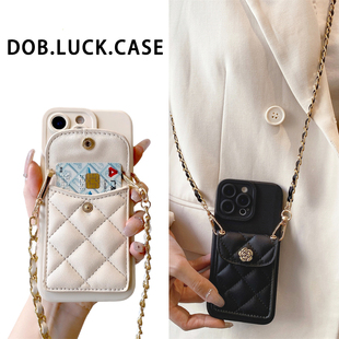 菱格小香风卡包适用华为P80手机壳90荣耀400背带P60斜挎mate50pro挂绳nova13/87畅享x70女软套高级山茶花个性