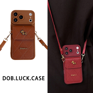 英文金属小马零钱卡包适用华为P80手机壳90荣耀500软P70斜挎挂绳mate60pro背带12nova14秋冬13畅享x50i女菱格