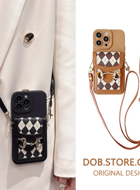 小众高级感零钱卡包适用华为Pura70手机壳90se荣耀100学院风菱格P60斜挎mate50pro挂绳nova12/874畅享x30女软