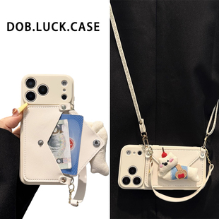 樱桃小熊零钱卡包适用苹果16promax手机壳iPhone17pro背带斜挎15plus挂绳13/14全包12软11硅胶8p腕带XR防摔套