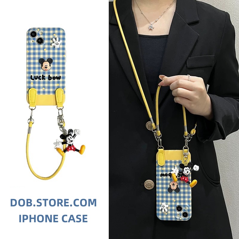 苹果手机壳格子立体卡通斜挎挂绳