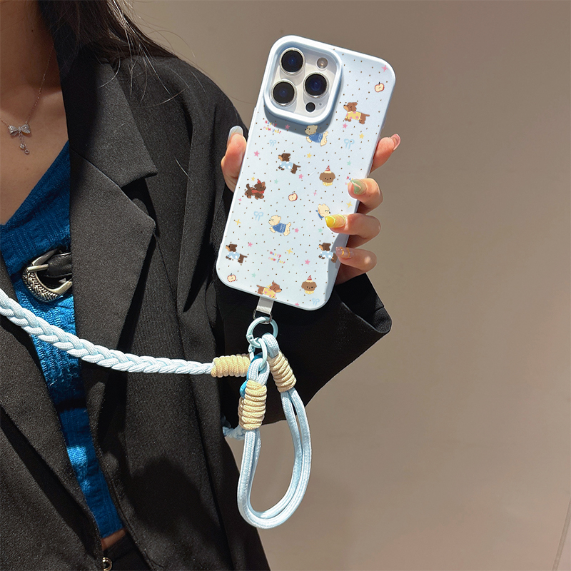 适用苹果手机壳狗狗聚会斜挎挂绳