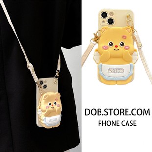 天使小熊零钱卡包适用小米14pro手机壳红米note12Turbo可爱civi4斜挎K70背带挂绳note13 98卡通K60K50女K40软