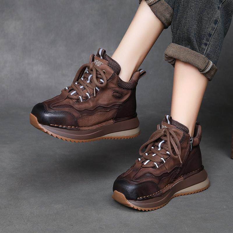 2026春秋新款复古运动风老爹鞋女厚底圆头休闲鞋真皮拼色高帮单鞋