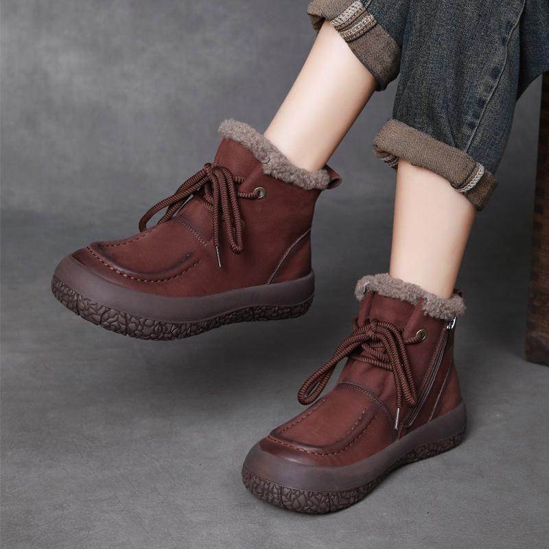 厚底马丁靴女圆头羊毛雪地靴真皮复古防滑加绒加厚舒适短筒棉靴子,女鞋,时尚雪地靴,淘宝优惠券,粉丝福利购,淘宝优惠卷