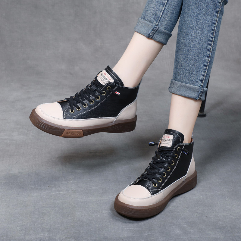 真皮拼色平底短靴女软底防滑马丁靴英伦风复古百搭休闲加绒懒人鞋,女鞋,马丁靴,淘宝优惠券,粉丝福利购,淘宝优惠卷