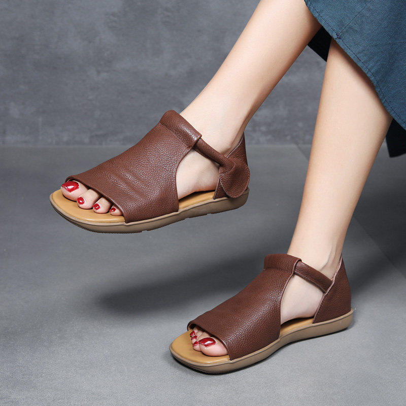 北辰南履2026夏季新款复古风罗马凉鞋女真皮软平底露趾凉鞋妈妈鞋,女鞋,罗马凉鞋,淘宝优惠券,粉丝福利购,淘宝优惠卷