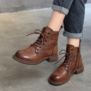 2024年秋冬爆款 炸街小短靴女真皮英伦风马丁靴粗跟百搭休闲单靴子