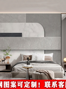 简约高级灰色调床头壁布现代大理石纹格栅墙纸办公室直播间背景墙