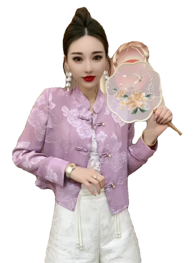 新中式防晒衣女提花立领短外套春夏新款时尚百搭国风长袖衬衫外搭