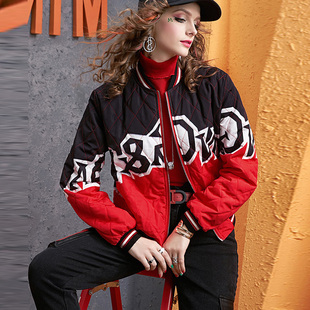 秋冬季洋气短外套女欧洲站2025新款立领印花棒球服短款夹克棉衣潮